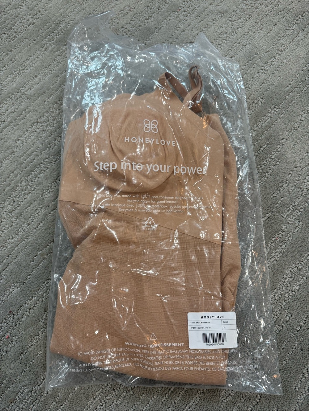 Honeylove Low-Back Bodysuit Shapewear Sand XL NWT $129